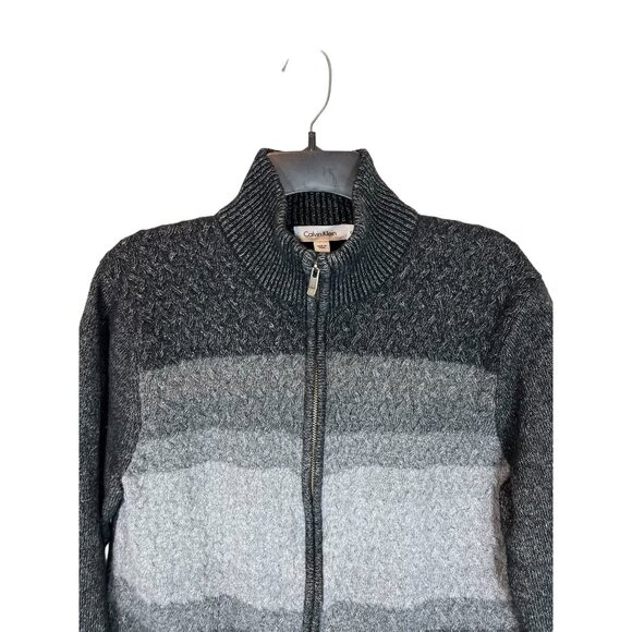Calvin Klein Cardigan XL Womens Grey Lambs Wool Linen Blend Full Zip Sweater - Picture 7 of 11